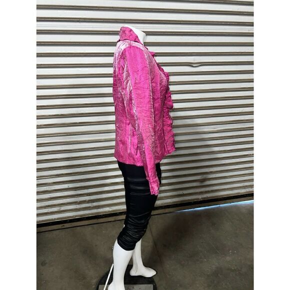 Rafael shiny bright pink ruffle cardigan evening date career with tie front - Picture 4 of 8